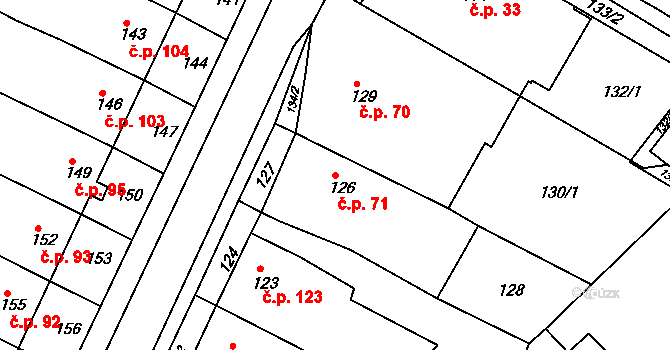 Popůvky 71 na parcele st. 126 v KÚ Popůvky u Brna, Katastrální mapa