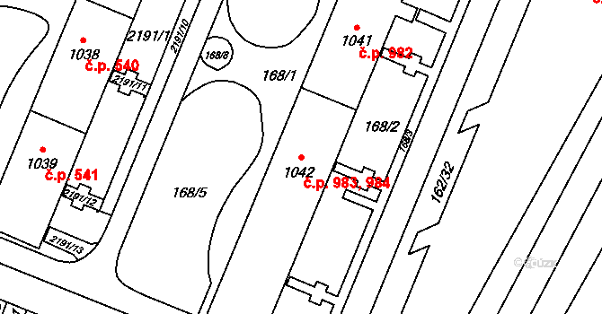 Kyjov 983,984 na parcele st. 1042 v KÚ Kyjov, Katastrální mapa