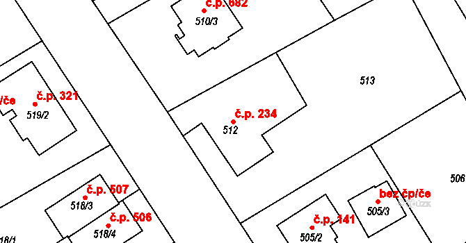Krmelín 234 na parcele st. 512/2 v KÚ Krmelín, Katastrální mapa