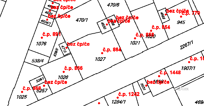 Šumperk 864 na parcele st. 1027 v KÚ Šumperk, Katastrální mapa