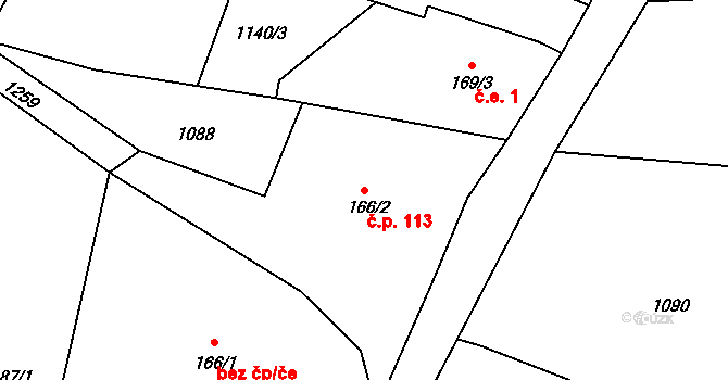 Oldřichov na Hranicích 113, Hrádek nad Nisou na parcele st. 166/2 v KÚ Oldřichov na Hranicích, Katastrální mapa
