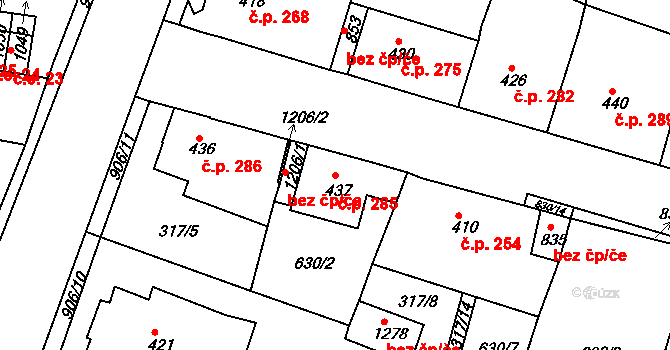 Osek 285 na parcele st. 437 v KÚ Osek u Duchcova, Katastrální mapa