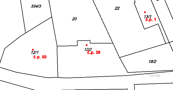 Klamoš 39 na parcele st. 12/2 v KÚ Klamoš, Katastrální mapa