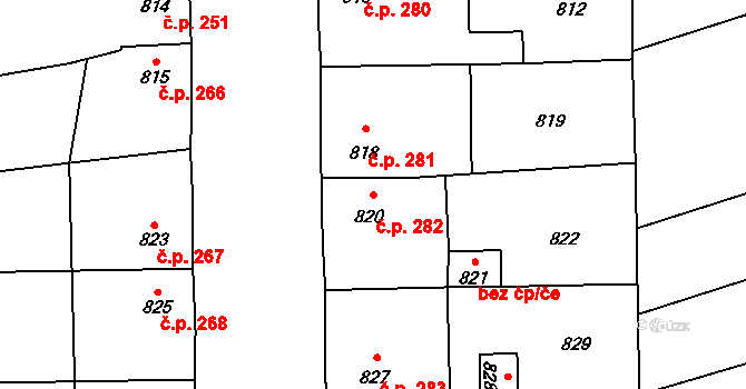 Grygov 282 na parcele st. 820 v KÚ Grygov, Katastrální mapa