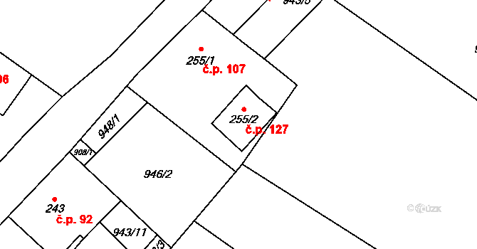 Podhorní Újezd 127, Podhorní Újezd a Vojice na parcele st. 255/2 v KÚ Podhorní Újezd, Katastrální mapa
