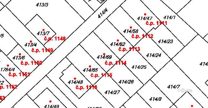 Poruba 1114, Orlová na parcele st. 414/69 v KÚ Poruba u Orlové, Katastrální mapa