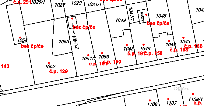 Miřetice u Klášterce nad Ohří 150, Klášterec nad Ohří na parcele st. 1050 v KÚ Miřetice u Klášterce nad Ohří, Katastrální mapa