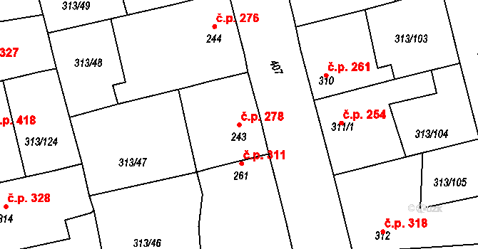 Černčice 278 na parcele st. 243 v KÚ Černčice u Loun, Katastrální mapa