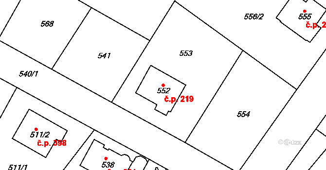 Sobědruhy 219, Teplice na parcele st. 552 v KÚ Sobědruhy, Katastrální mapa