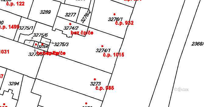 Teplice 1015 na parcele st. 3274/1 v KÚ Teplice, Katastrální mapa