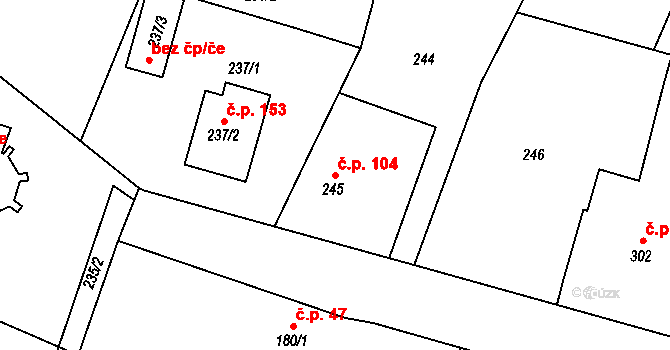 Kratonohy 104 na parcele st. 245 v KÚ Kratonohy, Katastrální mapa