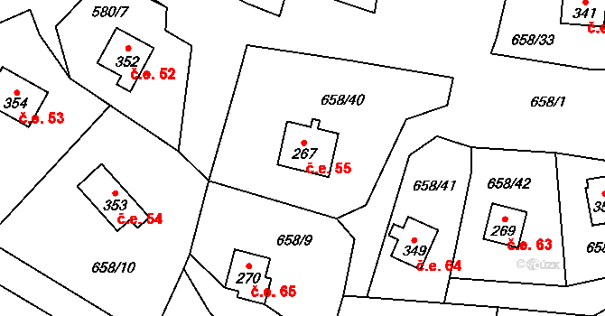 Dřenice 55, Cheb na parcele st. 267 v KÚ Dřenice u Chebu, Katastrální mapa