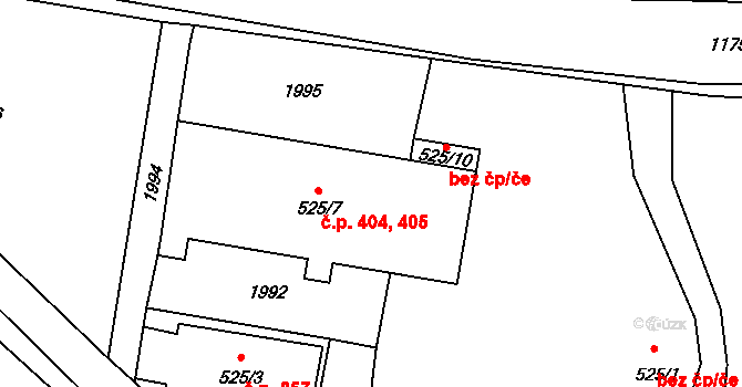 Úšovice 404,405, Mariánské Lázně na parcele st. 525/7 v KÚ Úšovice, Katastrální mapa