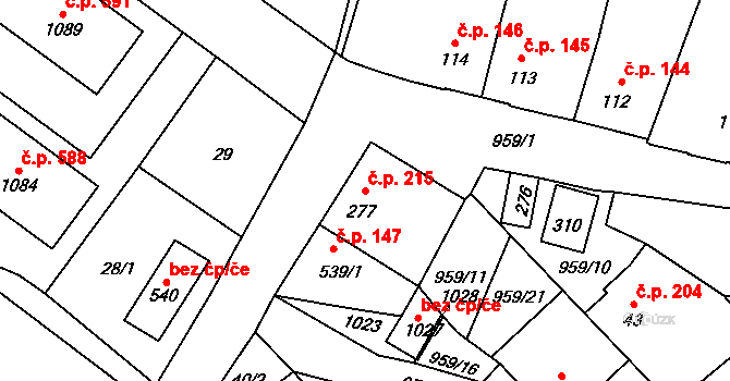 Borohrádek 215 na parcele st. 277 v KÚ Borohrádek, Katastrální mapa