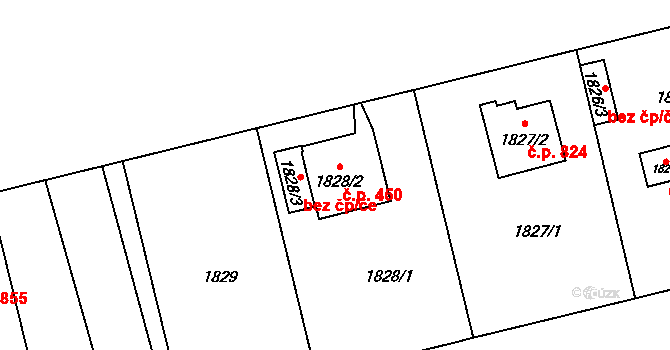 Kamýk 450, Praha na parcele st. 1828/2 v KÚ Kamýk, Katastrální mapa