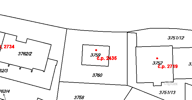 Smíchov 2435, Praha na parcele st. 3759 v KÚ Smíchov, Katastrální mapa