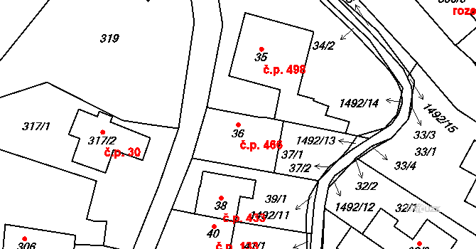 Dolní Chabry 466, Praha na parcele st. 36 v KÚ Dolní Chabry, Katastrální mapa