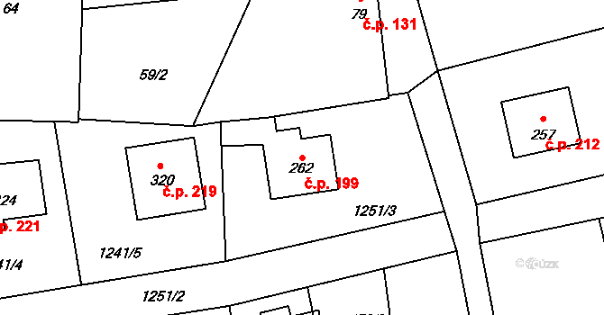 Krásná Hora nad Vltavou 199 na parcele st. 262 v KÚ Krásná Hora nad Vltavou, Katastrální mapa