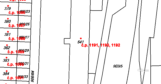 Vrchlabí 1190,1191,1192 na parcele st. 541 v KÚ Podhůří-Harta, Katastrální mapa