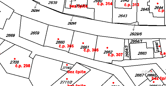 Rumburk 1 306, Rumburk na parcele st. 2661 v KÚ Rumburk, Katastrální mapa