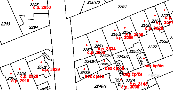 Chomutov 3235 na parcele st. 2250 v KÚ Chomutov II, Katastrální mapa