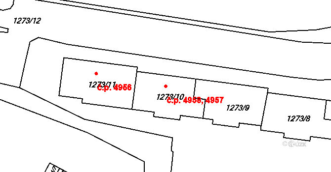 Chomutov 4957,4958 na parcele st. 1273/10 v KÚ Chomutov II, Katastrální mapa