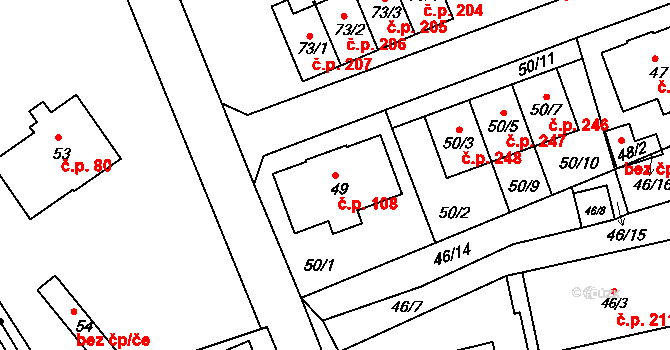 Liberec IX-Janův Důl 108, Liberec na parcele st. 49 v KÚ Janův Důl u Liberce, Katastrální mapa