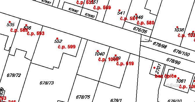Rosice 1009 na parcele st. 1040 v KÚ Rosice u Brna, Katastrální mapa