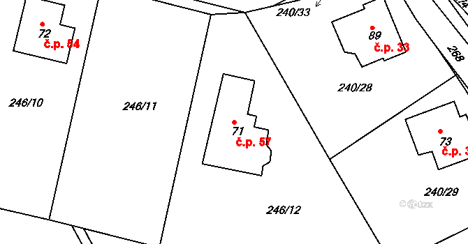 Druhanov 57 na parcele st. 71 v KÚ Druhanov, Katastrální mapa