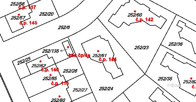 Benice 144, Praha na parcele st. 252/61 v KÚ Benice, Katastrální mapa