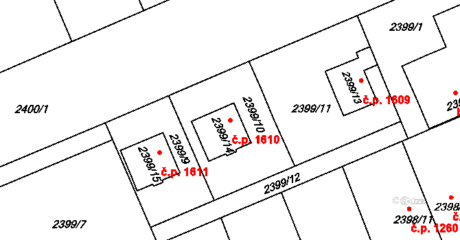 Holešov 1610 na parcele st. 2399/14 v KÚ Holešov, Katastrální mapa