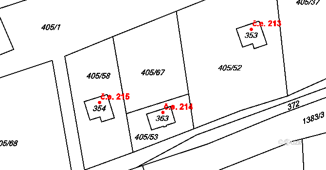Český Jiřetín 214 na parcele st. 363 v KÚ Český Jiřetín, Katastrální mapa