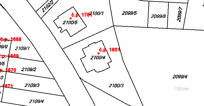 Chotěboř 1601 na parcele st. 2100/4 v KÚ Chotěboř, Katastrální mapa