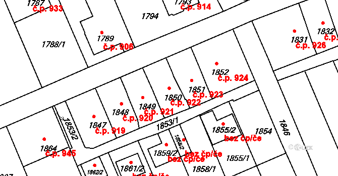 Šluknov 922 na parcele st. 1850 v KÚ Šluknov, Katastrální mapa