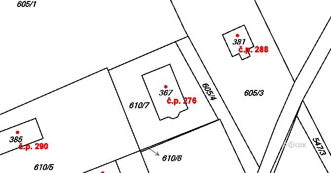 Unčín 276, Krupka na parcele st. 367 v KÚ Unčín u Krupky, Katastrální mapa