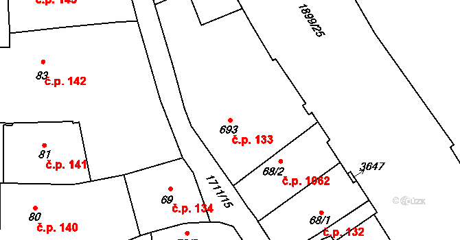 Vrchlabí 133 na parcele st. 693 v KÚ Vrchlabí, Katastrální mapa