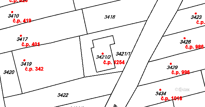 Vlčnov 1254 na parcele st. 3421/2 v KÚ Vlčnov, Katastrální mapa