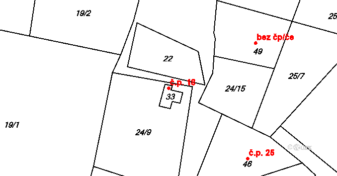 Milá 18, Bečov na parcele st. 33 v KÚ Milá, Katastrální mapa