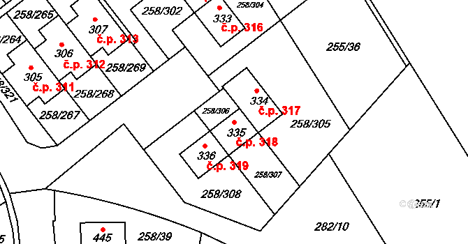 Jenštejn 318 na parcele st. 335 v KÚ Jenštejn, Katastrální mapa