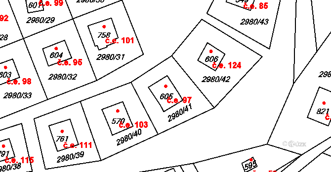 Rančice 97, Kamenný Újezd na parcele st. 605 v KÚ Kamenný Újezd, Katastrální mapa