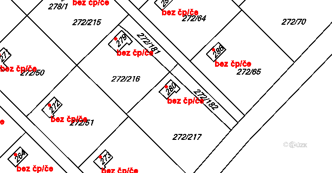 Most 38006863 na parcele st. 280 v KÚ Vtelno, Katastrální mapa