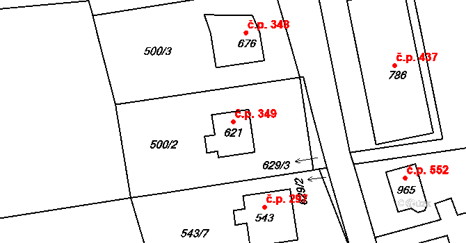 Mladcová 349, Zlín na parcele st. 621 v KÚ Mladcová, Katastrální mapa