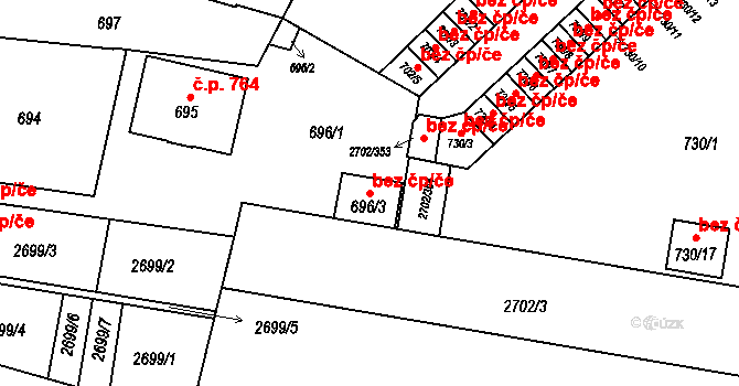 Opava 42125863 na parcele st. 696/3 v KÚ Opava-Předměstí, Katastrální mapa