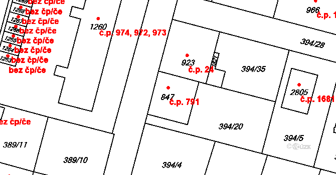 Kateřinky 791, Opava na parcele st. 847 v KÚ Kateřinky u Opavy, Katastrální mapa