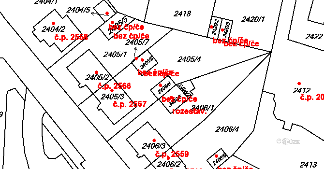 Teplice 45128863 na parcele st. 2405/8 v KÚ Teplice, Katastrální mapa