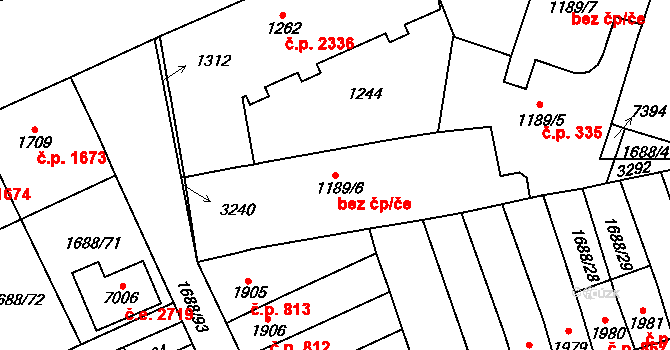 Cheb 48328863 na parcele st. 1189/6 v KÚ Cheb, Katastrální mapa
