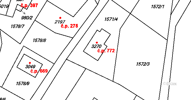 Ostravice 772 na parcele st. 3270 v KÚ Ostravice 1, Katastrální mapa