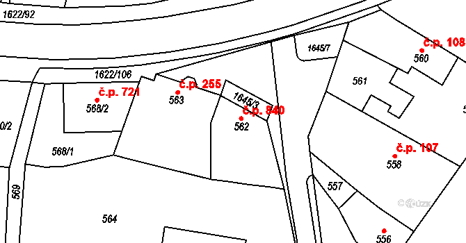 Drnovice 239 na parcele st. 562 v KÚ Drnovice u Vyškova, Katastrální mapa