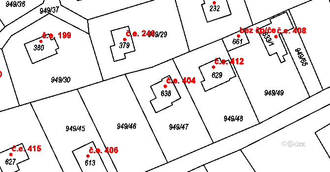 Vlkančice 404 na parcele st. 638 v KÚ Vlkančice, Katastrální mapa