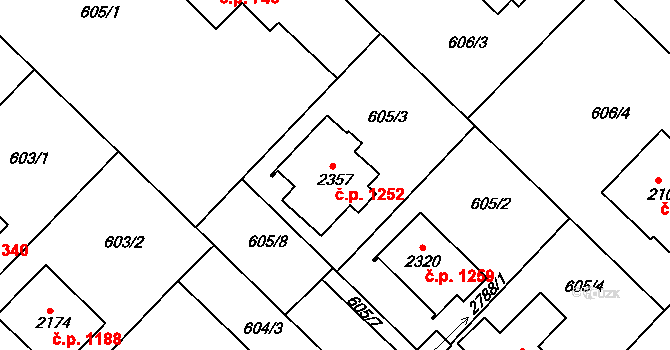 Neratovice 1252 na parcele st. 2357 v KÚ Neratovice, Katastrální mapa